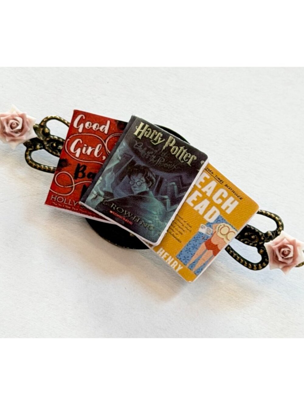 Booklovers brooch! Miniature Book Themed Pin Brooch With Floral Accents & Antiqu